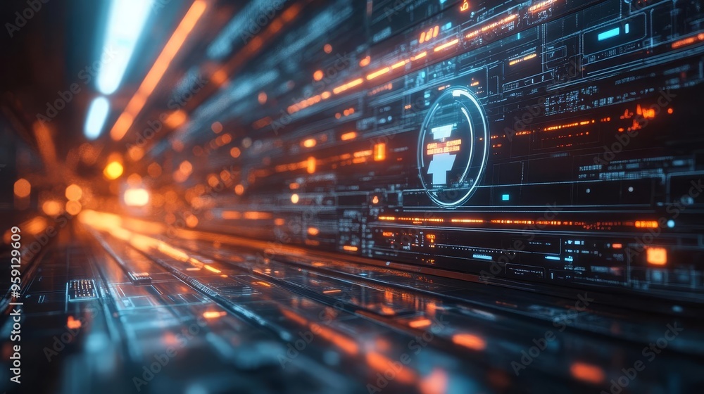 Futuristic digital tunnel with vibrant lights and dynamic motion, ideal for technology and sci-fi themes. Futuristic digital tunnel with vibrant lights and dynamic motion, ideal for technology and sci-fi themes.