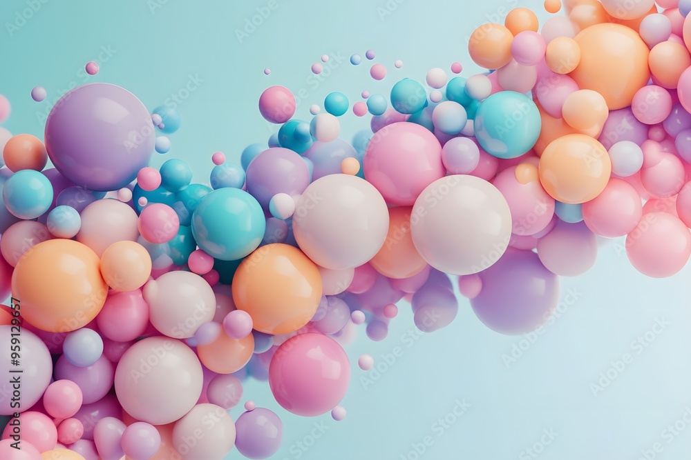 Pastel Colored Spheres Floating on a Blue Background Pastel Colored Spheres Floating on a Blue Background