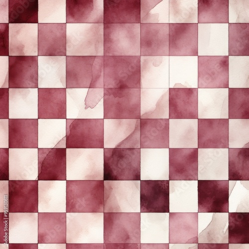 Vintage maroon checkered watercolor background