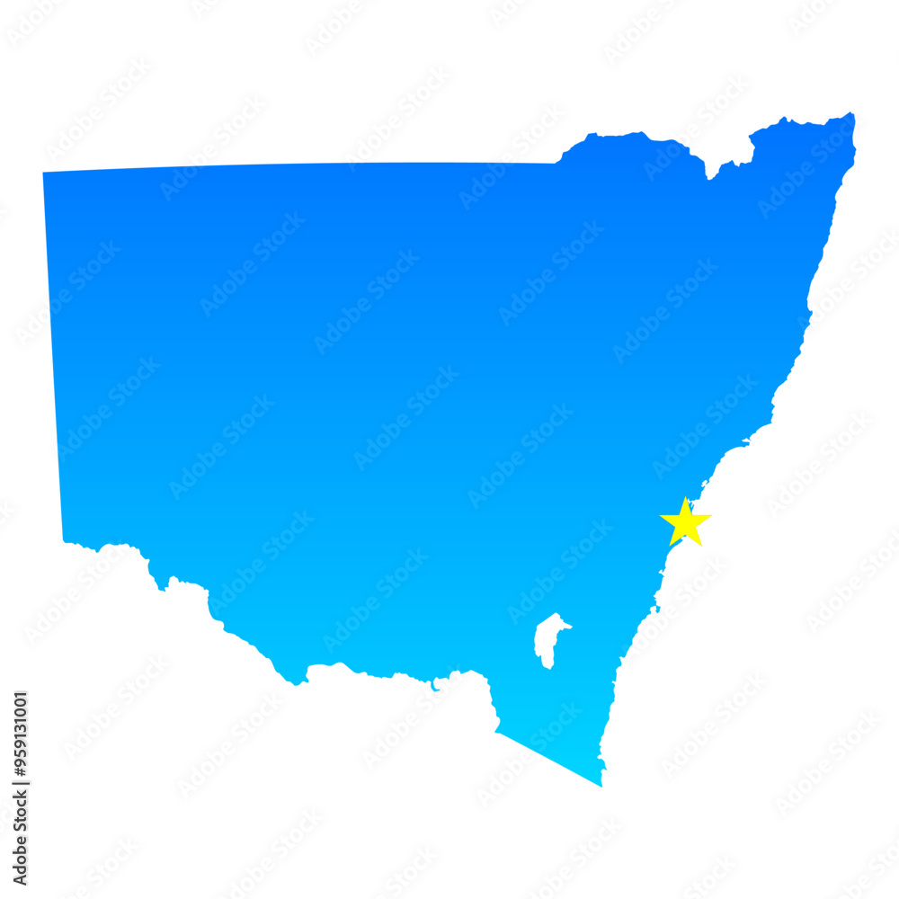 Obraz premium Map of New South Wales with its capital Sydney in Australia with a professional blue style