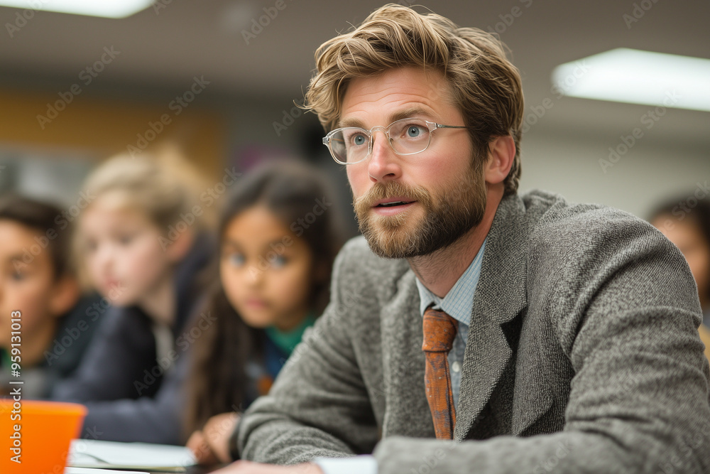 A teacher explaining a scientific concept at the front of the classroom, with students eagerly following along in their notebooks. A teacher explaining a scientific concept at the front of the classroom, with students eagerly following along in their notebooks.