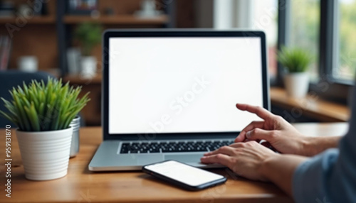 person working on laptop mockup