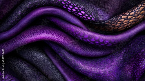   A close-up of a dark purple and black background featuring a serpent's head perched atop it photo