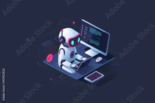 Wallpaper Mural A robot sitting in front of a computer screen with a keyboard and mouse Torontodigital.ca