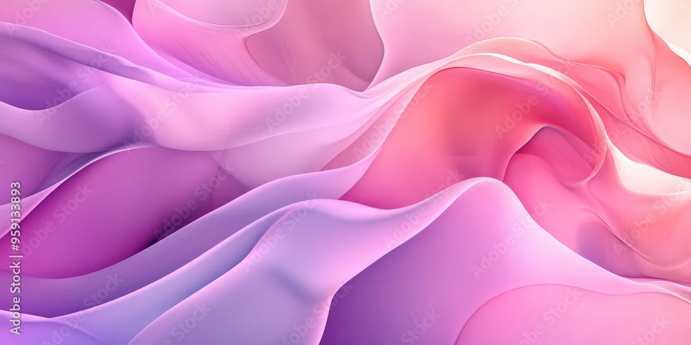 Obraz premium A graceful abstract background with flowing shapes in pastel hues of pink and lavender. The design features smooth, fluid lines and a serene, elegant atmosphere.