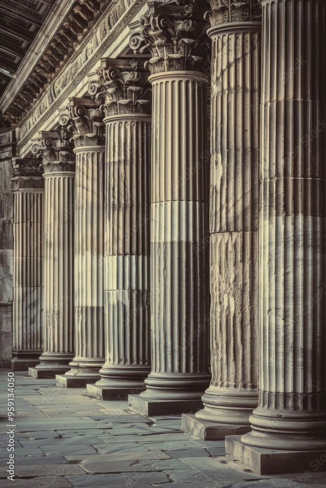 Columns in an old building interior, possible architectural or historical context Columns in an old building interior, possible architectural or historical context