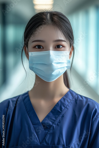 asian young woman wearing mask in hospital nurse Generative AI