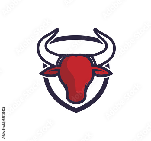 Creative bull head shield logo vector icon design illustration