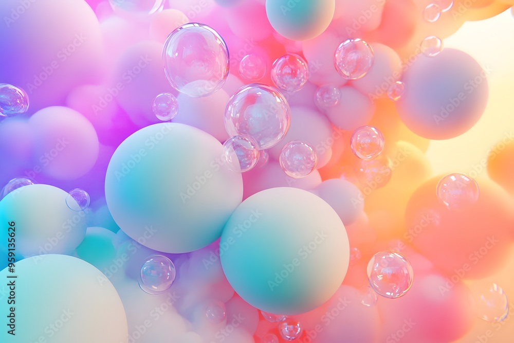 Abstract Background of Pastel Colored Spheres and Bubbles Abstract Background of Pastel Colored Spheres and Bubbles