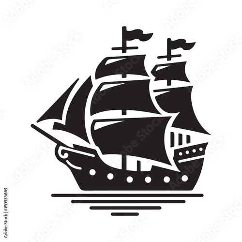 Galleon Silhouette Vector Illustration - High-Quality Ship Design for Graphics