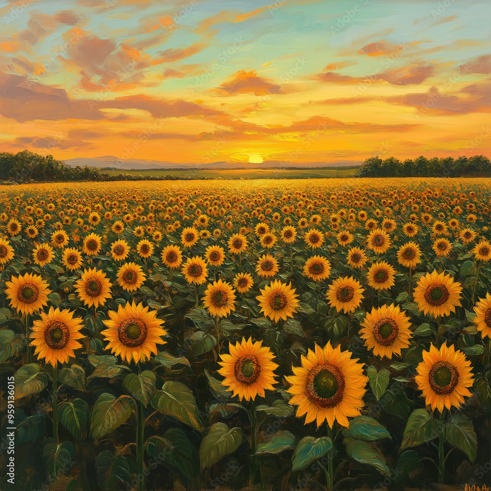 Obraz premium sunflower field at sunset