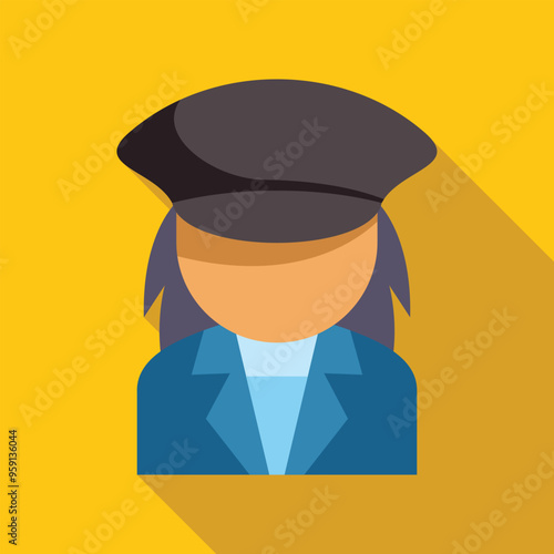 Faceless female train conductor avatar icon wearing uniform hat