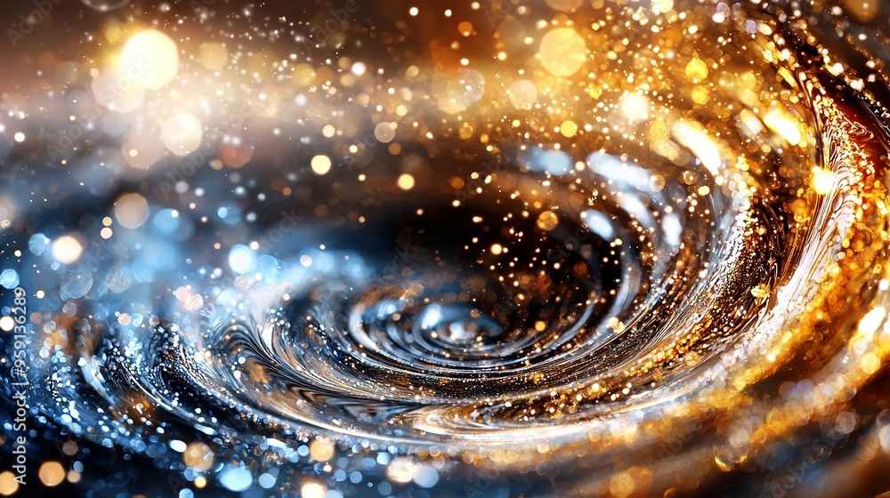 A sharp image of a water wave with vibrant gold and blue colors on a black backdrop A sharp image of a water wave with vibrant gold and blue colors on a black backdrop