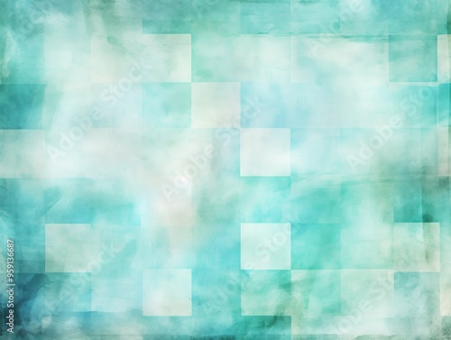 Vintage turquoise checkered watercolor background