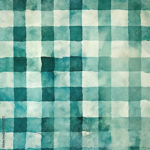 Vintage turquoise checkered watercolor background