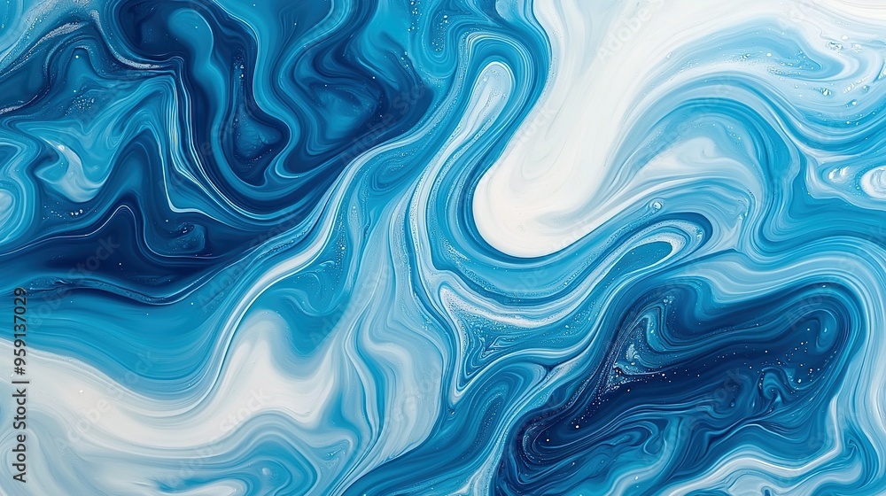 A close-up of blue and white fluids in motion A close-up of blue and white fluids in motion