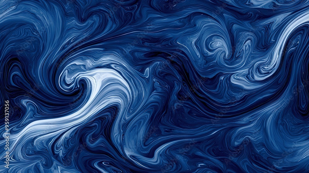 Naklejka premium A blue-white swirly backdrop with black-white swirls on both sides, framing the left side with another black-white swirl