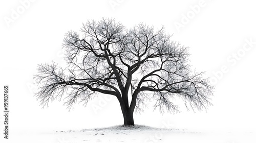 Elegant line art of a tree with spreading branches isolated on solid white background 32k, full ultra HD, high resolution