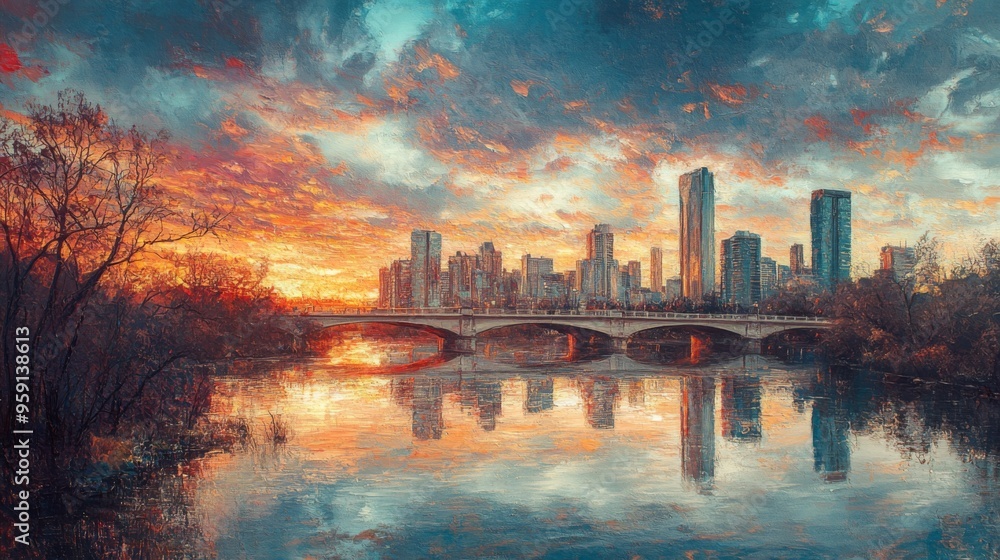 Fototapeta premium Cityscape at Sunset