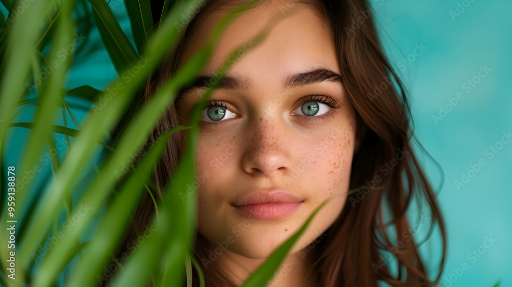 Earth Day. Close Womans Face With Green Earth Day. Close Womans Face With Green