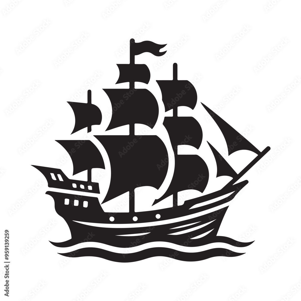 Galleon Silhouette Vector Illustration - High-Quality Ship Design for Graphics Galleon Silhouette Vector Illustration - High-Quality Ship Design for Graphics
