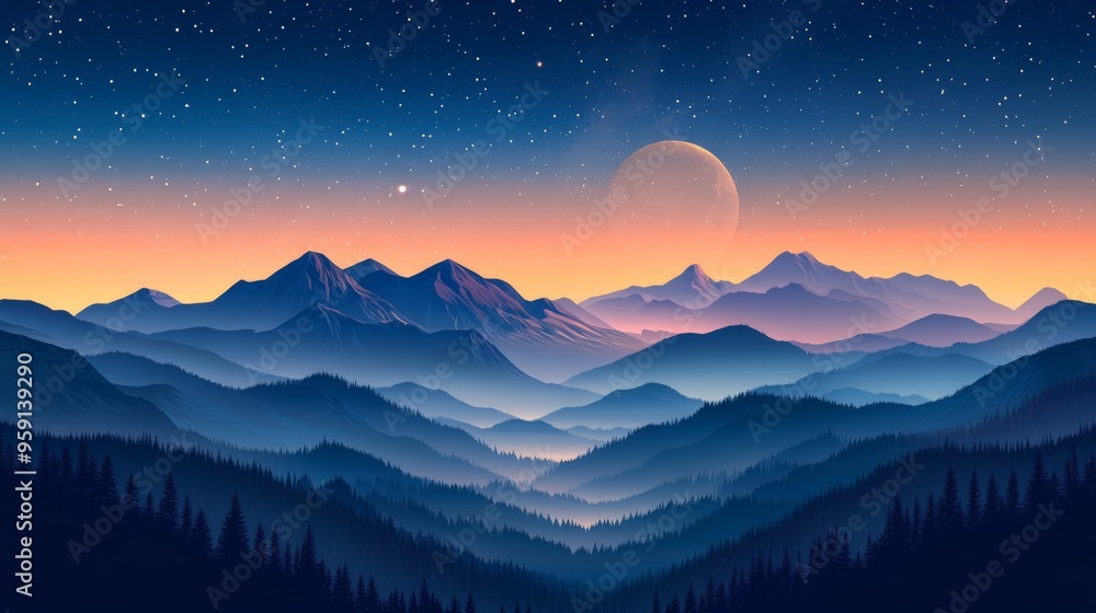 Fototapeta premium Surreal twilight mountain landscape