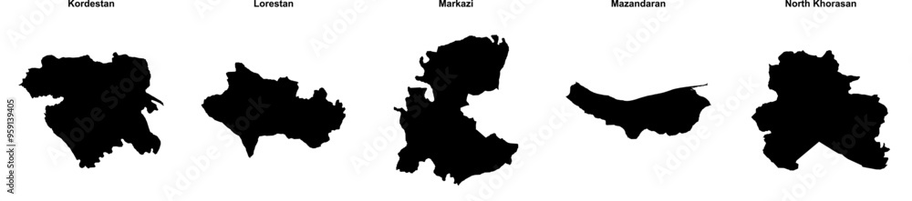 Kordestan, Lorestan, Markazi, Mazandaran, North Khorasan outline maps Kordestan, Lorestan, Markazi, Mazandaran, North Khorasan outline maps