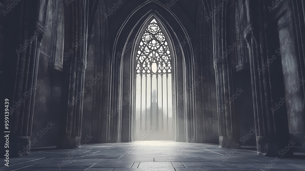 Fototapeta premium Border frame with copy-space, gothic architecture, cathedral, generative ai. Gothic. Illustration