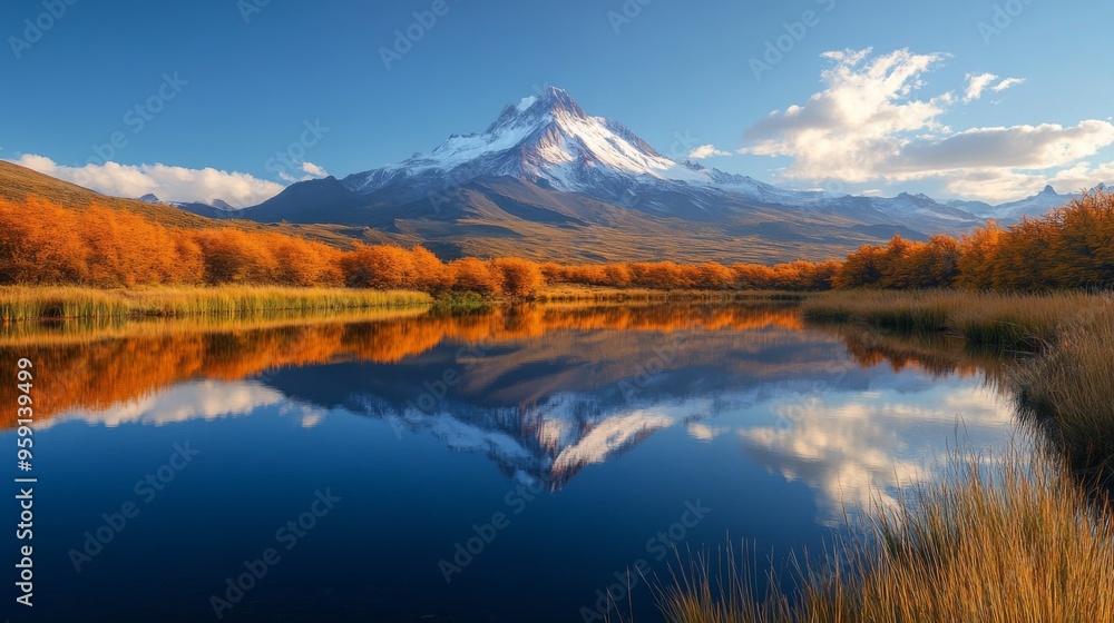 Fototapeta premium Stunning Mountain Reflection in Autumn Scenery