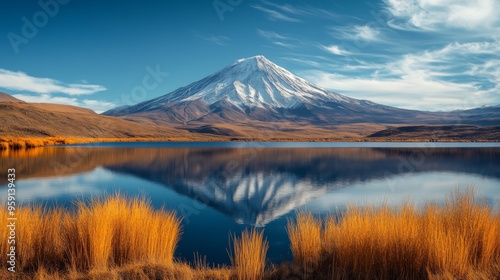 Majestic Snow-Capped Mountain Reflecting in Tranquil Lake