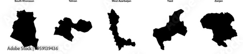 Foto South Khorasan, Tehran, West Azarbaijan, Yazd, Zanjan outline maps