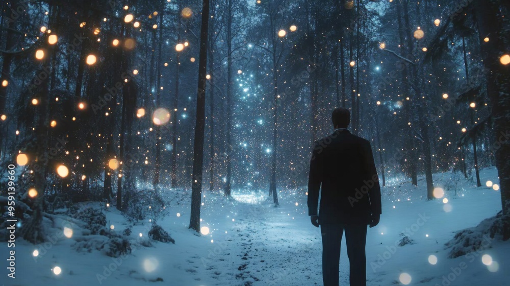 Enchanted Winter Forest with Glowing Lights Enchanted Winter Forest with Glowing Lights