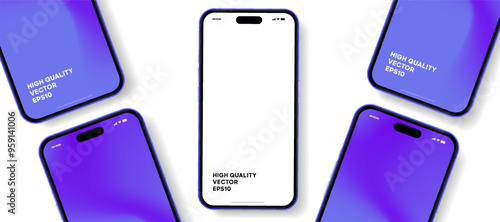 Realistic smartphone mockup. Mobile phone vector with isolated on white background. Device front view. 3D mobile phone with shadow. Realistic, high quality smart phone mockup for ui ux presentation.