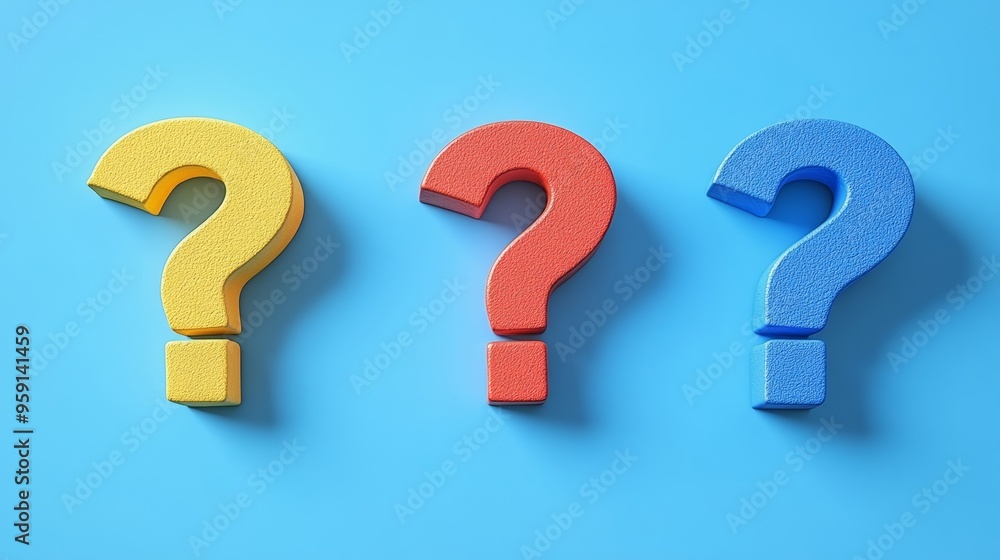 Three colorful question marks are stacked on top of each other Three colorful question marks are stacked on top of each other