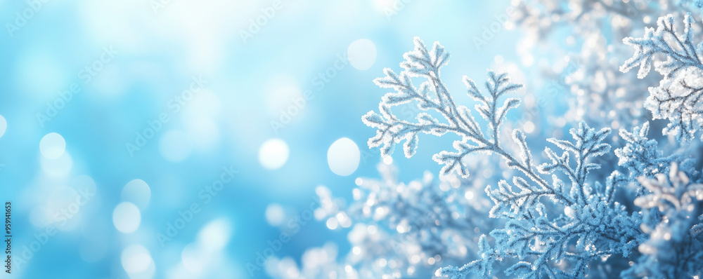 winter background with ice crystals and snowflakes on a blue bokeh winter background with ice crystals and snowflakes on a blue bokeh