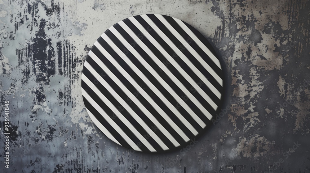A plate with black and white stripes hung on the wall, simple yet eye-catching A plate with black and white stripes hung on the wall, simple yet eye-catching
