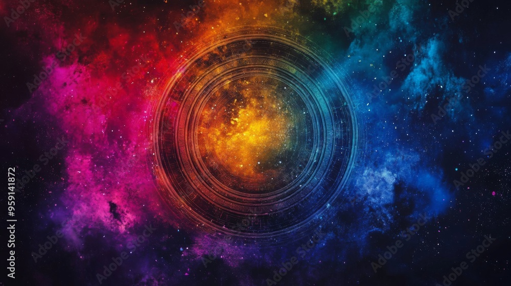 Obraz premium Colorful Galactic Nebula with Cosmic Rings