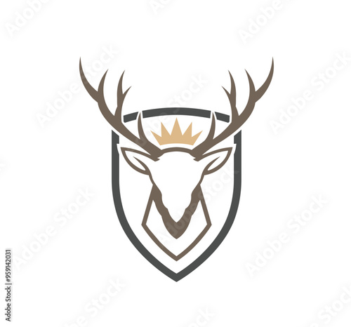 Deer Antler Head Crown Shield Logo Vector Icon Symbol
