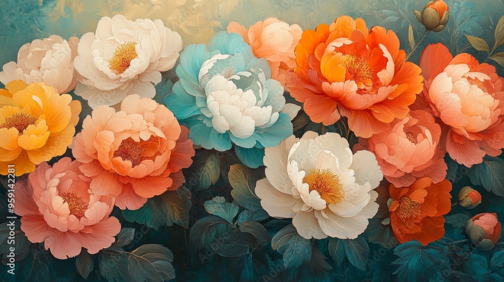 Vibrant Peony Blossoms in Full Bloom Vibrant Peony Blossoms in Full Bloom