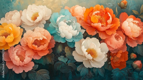 Vibrant Peony Blossoms in Full Bloom