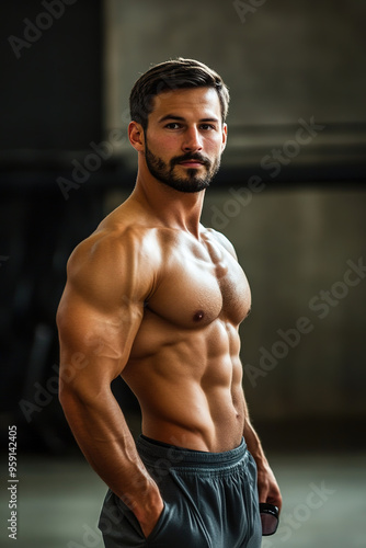 muscular man taking protein during training