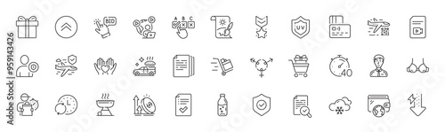 Copy documents, Card and Security line icons. Pack of Winner medal, Security shield, Qr code icon. Genders, Excise duty, Inspect pictogram. Businessman person, Video conference, Video file. Vector