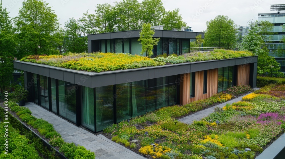 Modern Eco-Friendly Building with Green Roof Modern Eco-Friendly Building with Green Roof