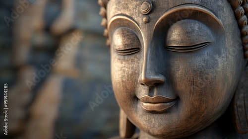 A close up of a statue with closed eyes and an open mouth, AI