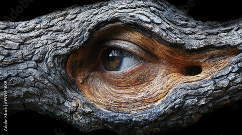 A Human Eye Embedded in the Bark of a Tree