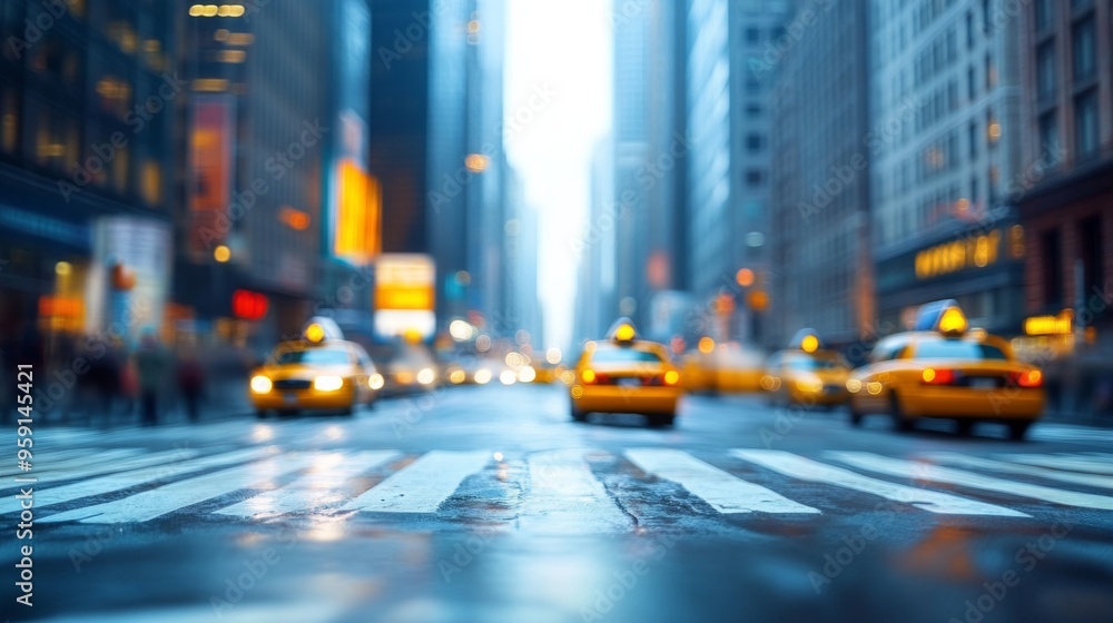 Obraz premium Busy New York City Street with Yellow Taxis