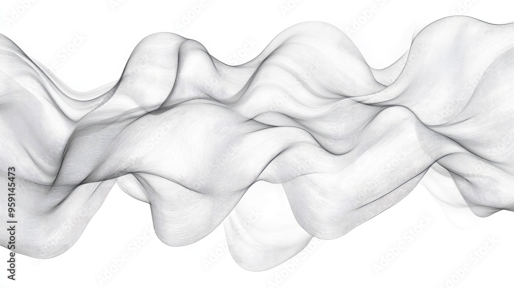 Line art illustration of wavy fabric on a white background isolated Line art illustration of wavy fabric on a white background isolated
