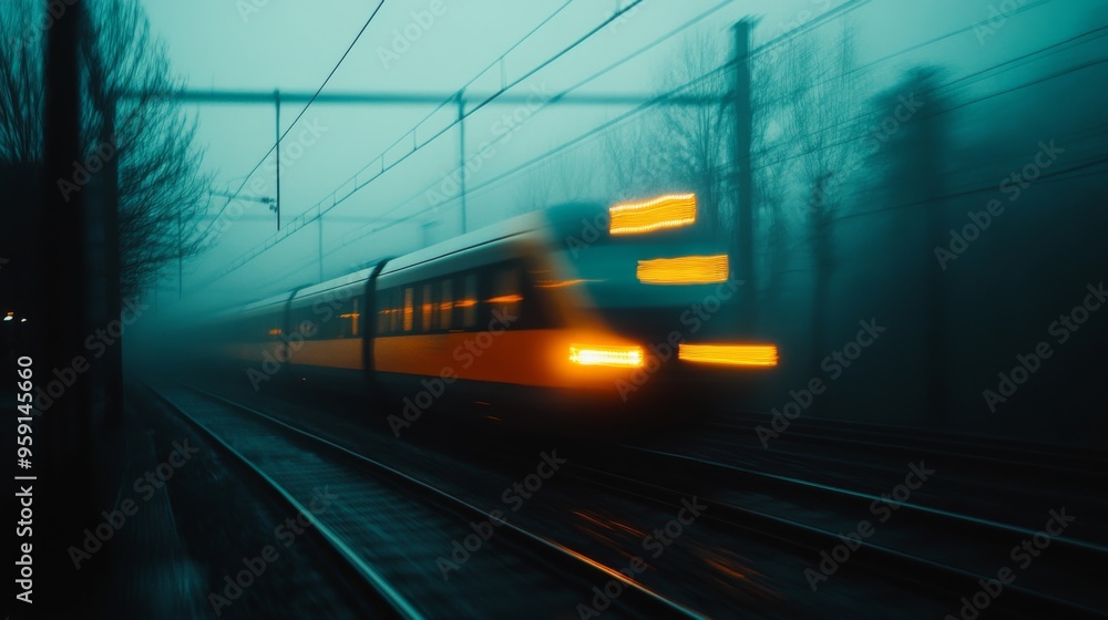 Fototapeta premium High-Speed Train in Motion at Dusk