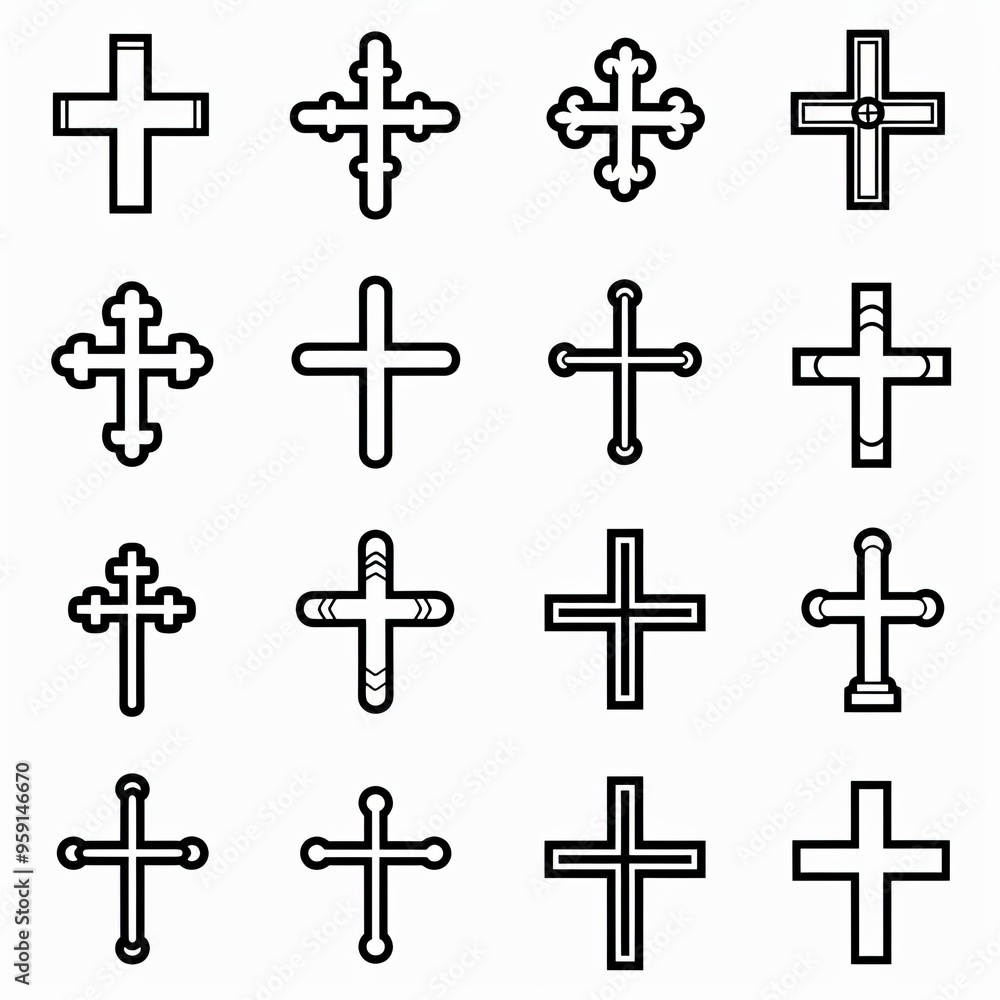 Cross icon, christianity religion symbol, christian sign, cross shape, church emblem, catholicism symbol Cross icon, christianity religion symbol, christian sign, cross shape, church emblem, catholicism symbol