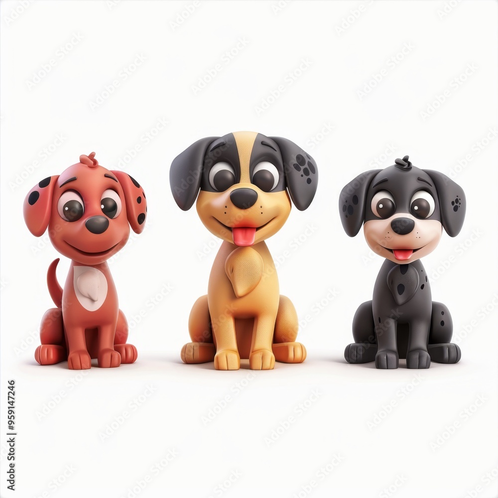 Cute funny cartoon dogs, 3d realistic puppy pet pictogram, dogs set on white background Cute funny cartoon dogs, 3d realistic puppy pet pictogram, dogs set on white background